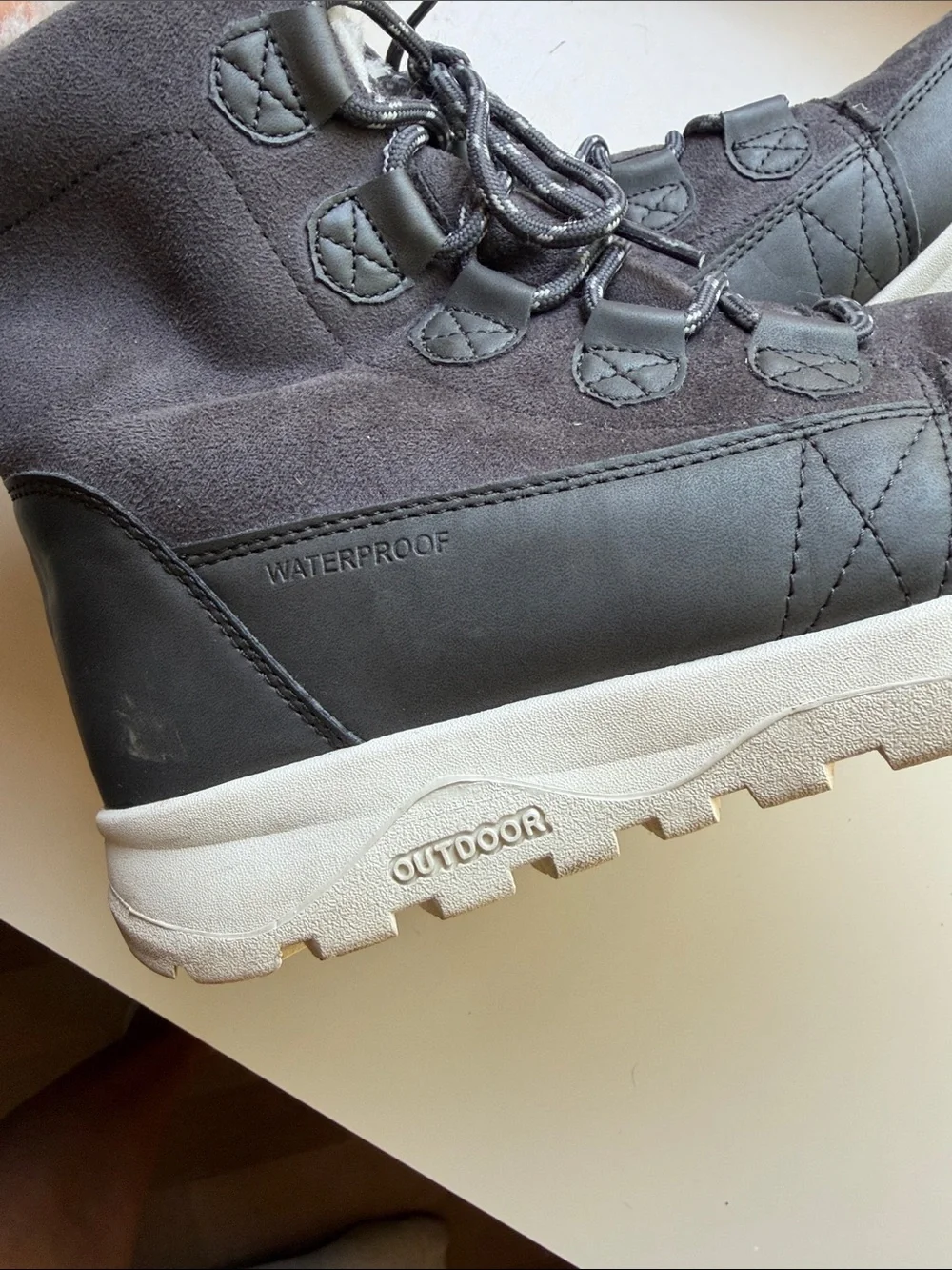 Women’s Gray Winter Lace-Up Boots with Faux Fur Collar